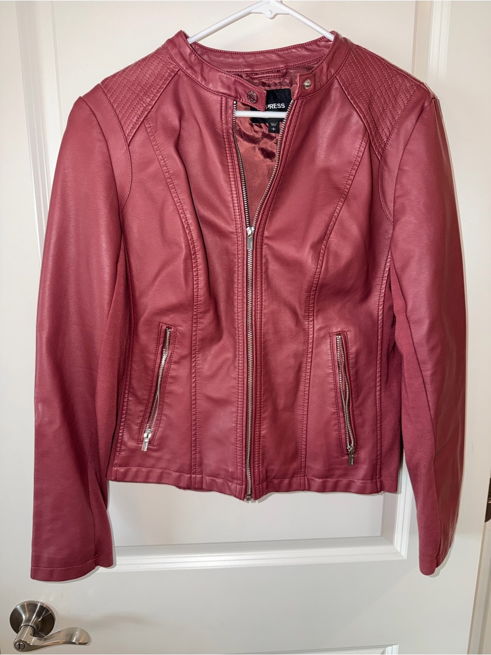 Express Women's Wine Faux Leather Moto Jacket